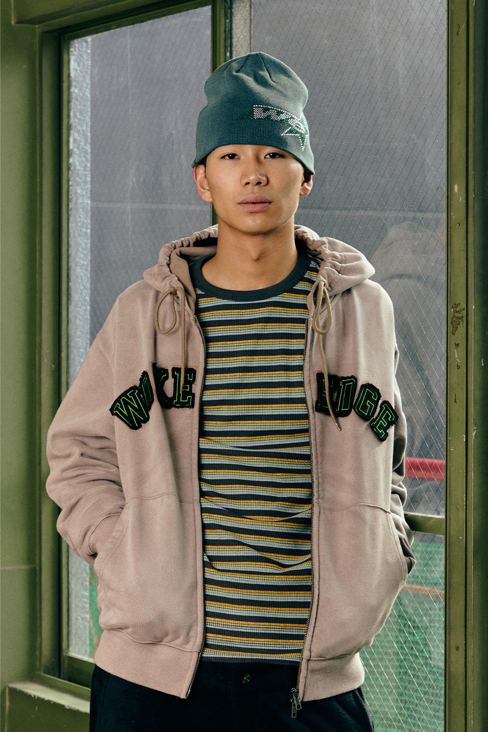 Faded Embroidery Zip Up Hoodie