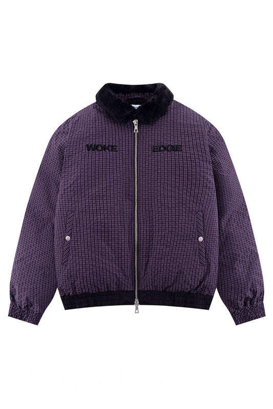 Fur Collar Checkered Down Jacket