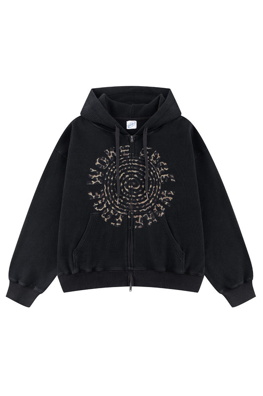 Leopard Circle Logo Thermal Zip Hoodie